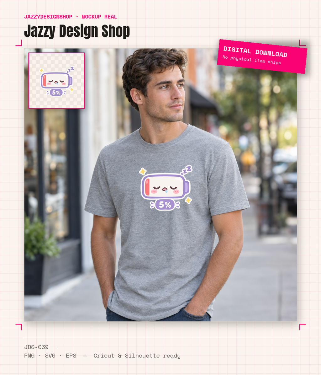 [Digital Download] Introvert Social Battery Low Kawaii T-Shirt SVG PNG EPS Cricut Silhouette Sublimation Design