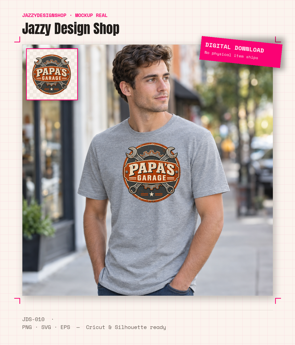 [Digital Download] Papa's Garage Vintage Automotive T-Shirt SVG PNG EPS Cricut Silhouette Sublimation Design