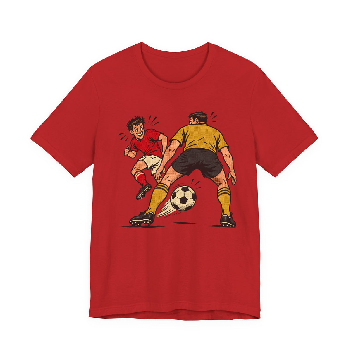 Soccer Action Comic Tee | Bold Soccer Duel Design | Soccer Gift Tee | Comic Pop Art Soccer Shirt