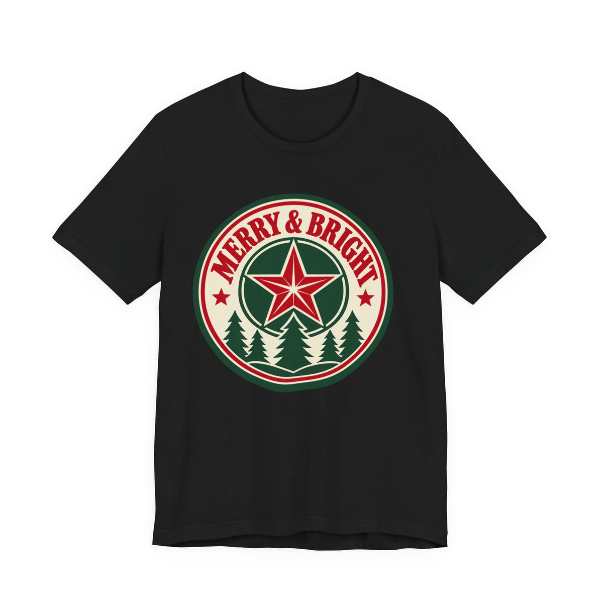 Merry and Bright T-Shirt | Retro Badge Christmas Tee | Festive Holiday Gift Shirt