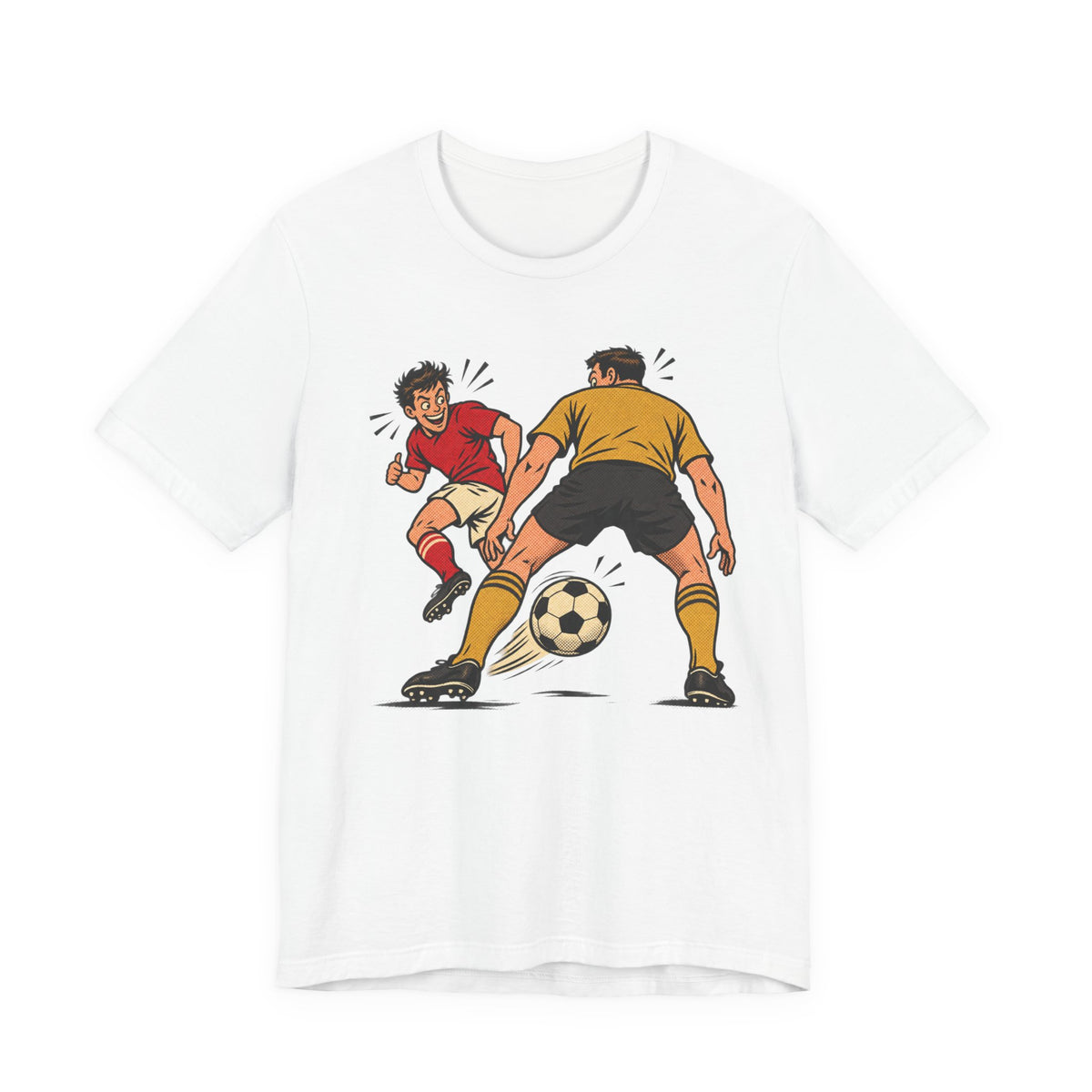 Soccer Action Comic Tee | Bold Soccer Duel Design | Soccer Gift Tee | Comic Pop Art Soccer Shirt
