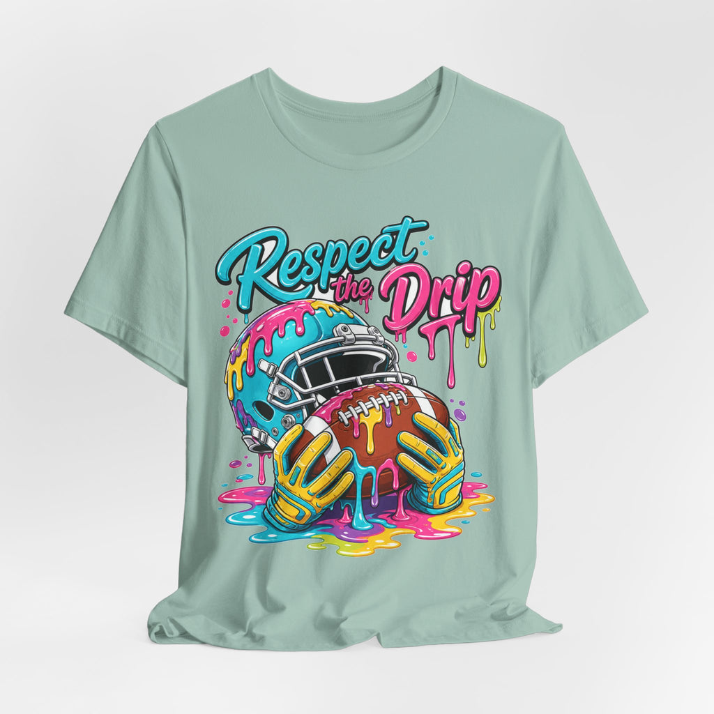 Respect The Drip Neon Tee | Bold Football Paint Drip Shirt | Football Graphic Gift | Bright Sports Tee