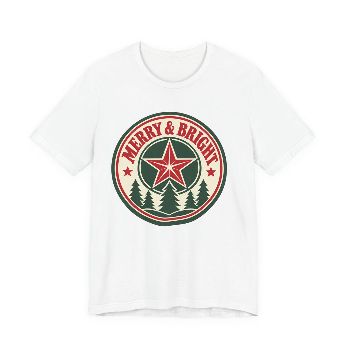 Merry and Bright T-Shirt | Retro Badge Christmas Tee | Festive Holiday Gift Shirt
