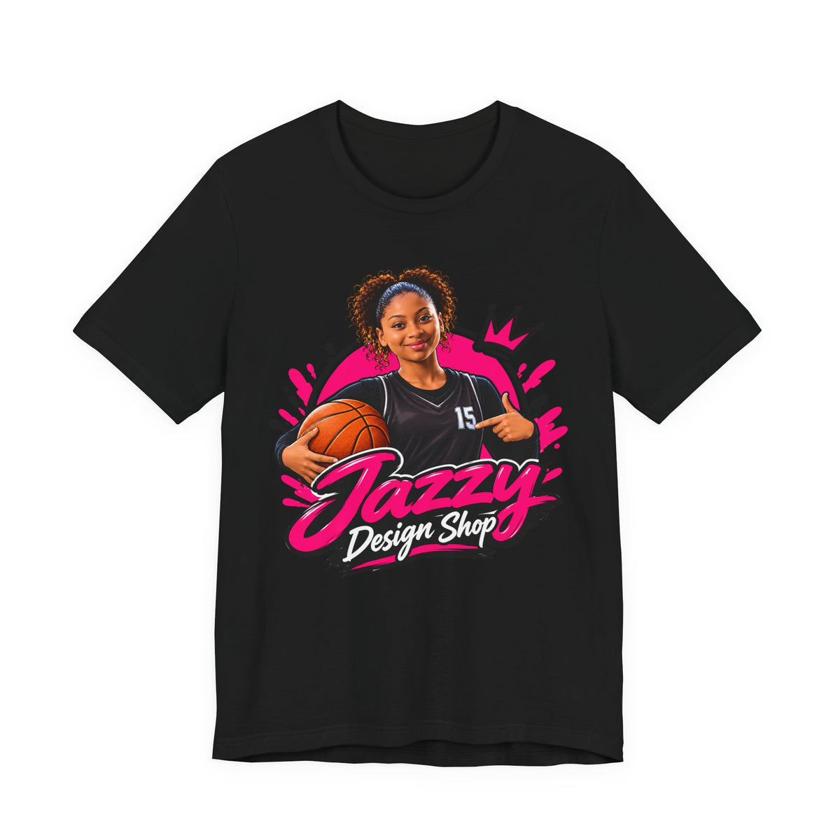 Jazzy Design Shop Mascot Tee | Basketball Girl Holding Ball Shirt | Open Splash Brand Mascot Shirt | Basketball Gift Tee
