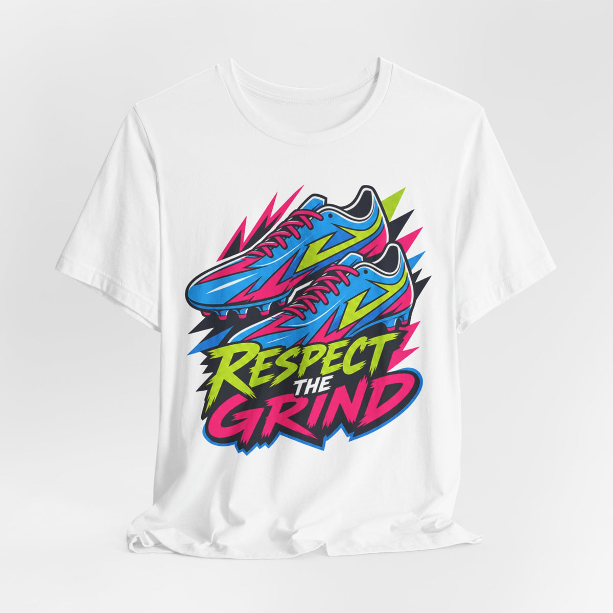 Respect The Grind Neon Cleats Tee | Bold Soccer Cleats Shirt | Soccer Gift Tee | Street Soccer Design