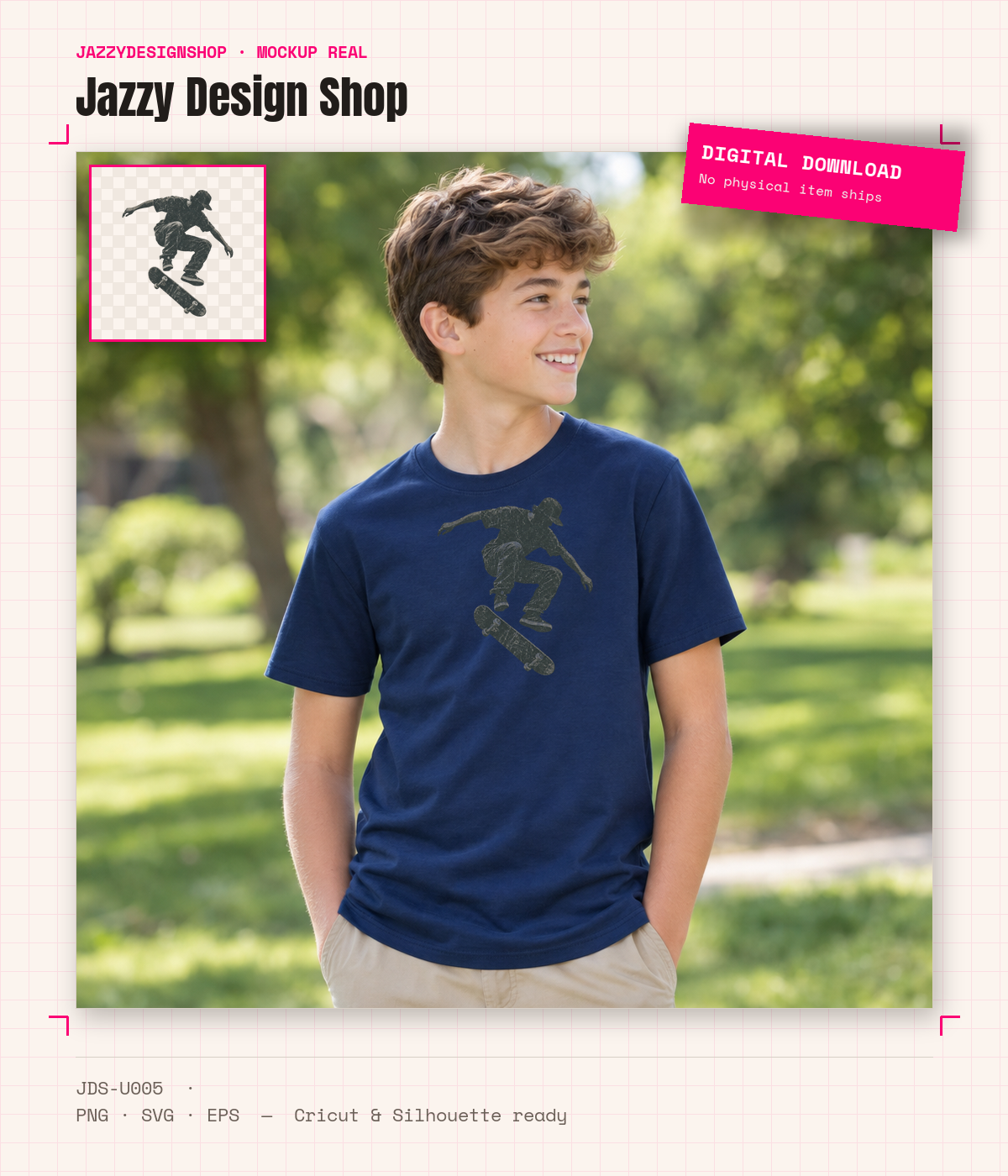[Digital Download] Skate Grunge Silhouette Tee SVG PNG EPS Cricut Silhouette Sublimation Design