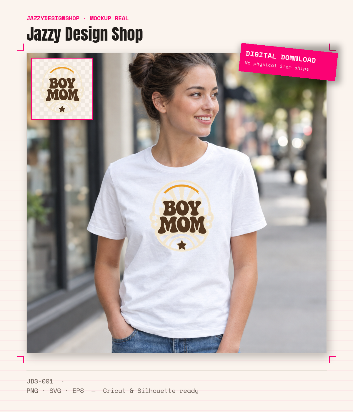 [Digital Download] Boy Mom Sunburst Retro Badge T-Shirt SVG PNG EPS Cricut Silhouette Sublimation Design