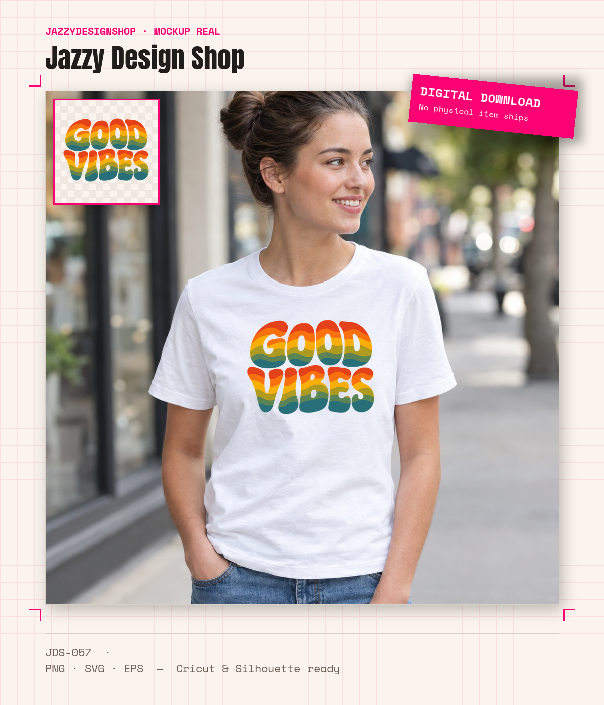 [Digital Download] Good Vibes Wavy 70s Text T-Shirt SVG PNG EPS Cricut Silhouette Sublimation Design