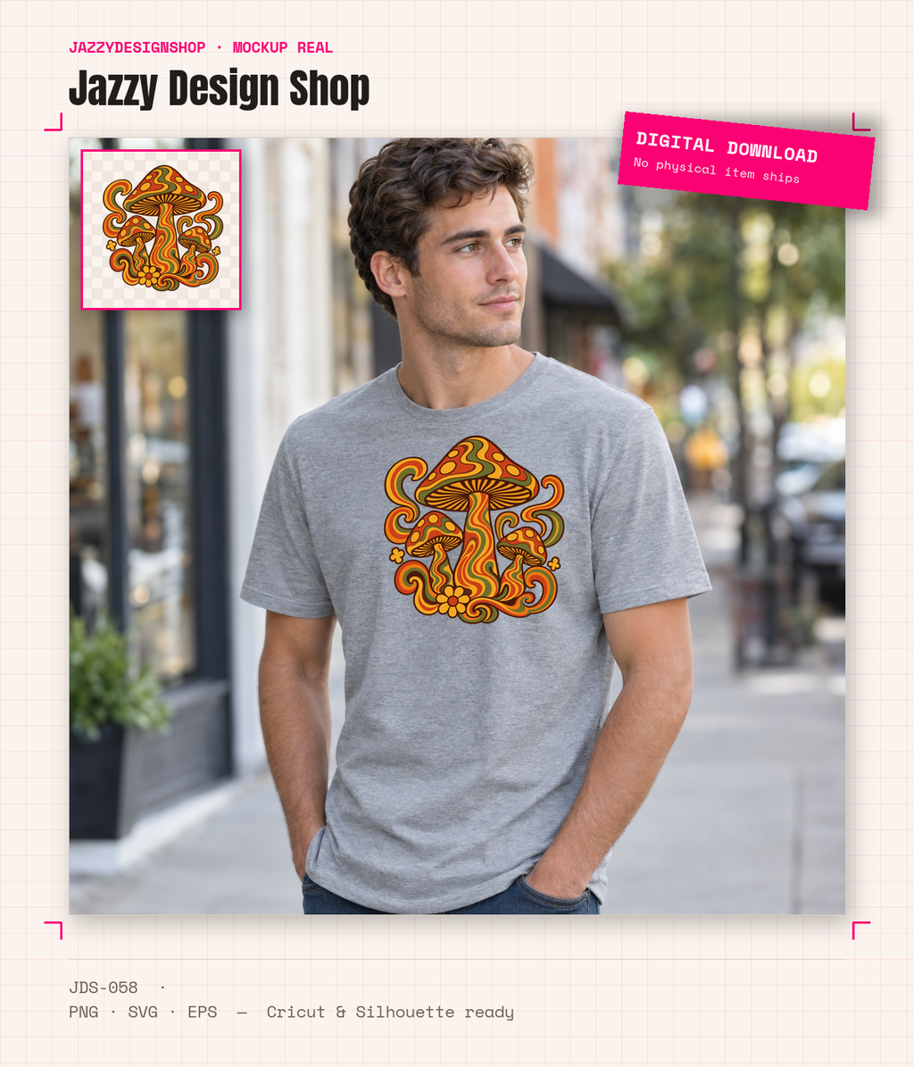 [Digital Download] Psychedelic Mushroom T-Shirt SVG PNG EPS Cricut Silhouette Sublimation Design