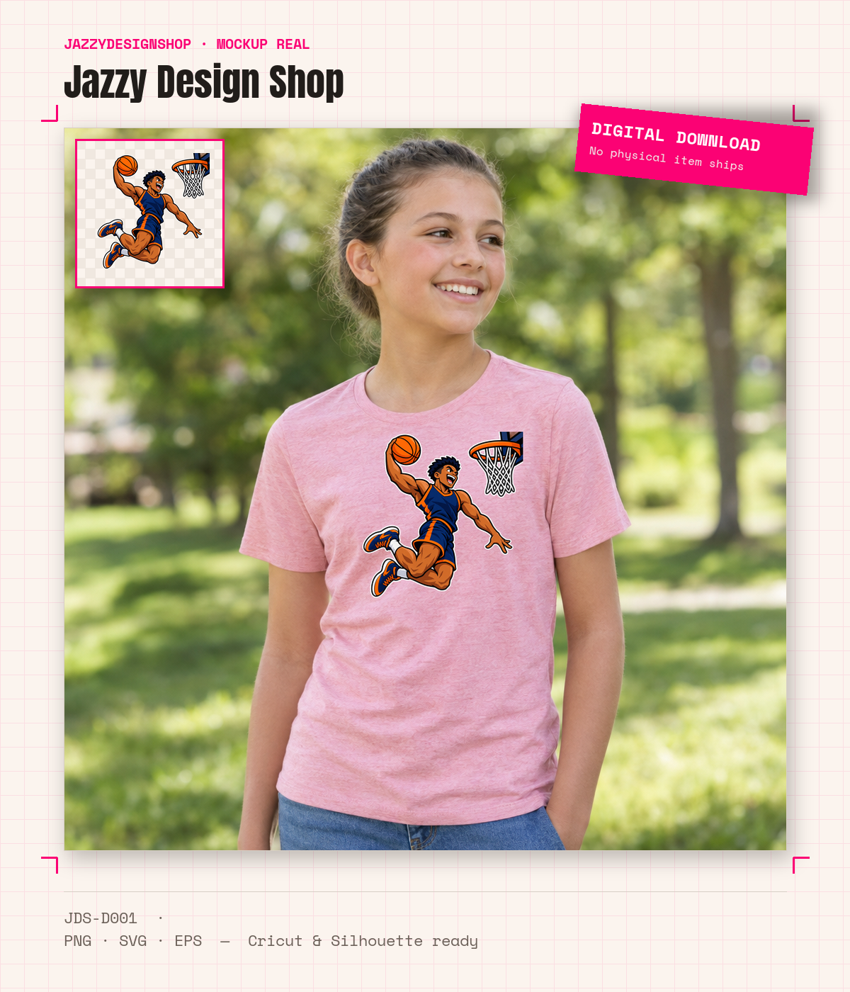 [Digital Download] Slam Dunk Basketball Mascot T-Shirt SVG PNG EPS Cricut Silhouette Sublimation Design