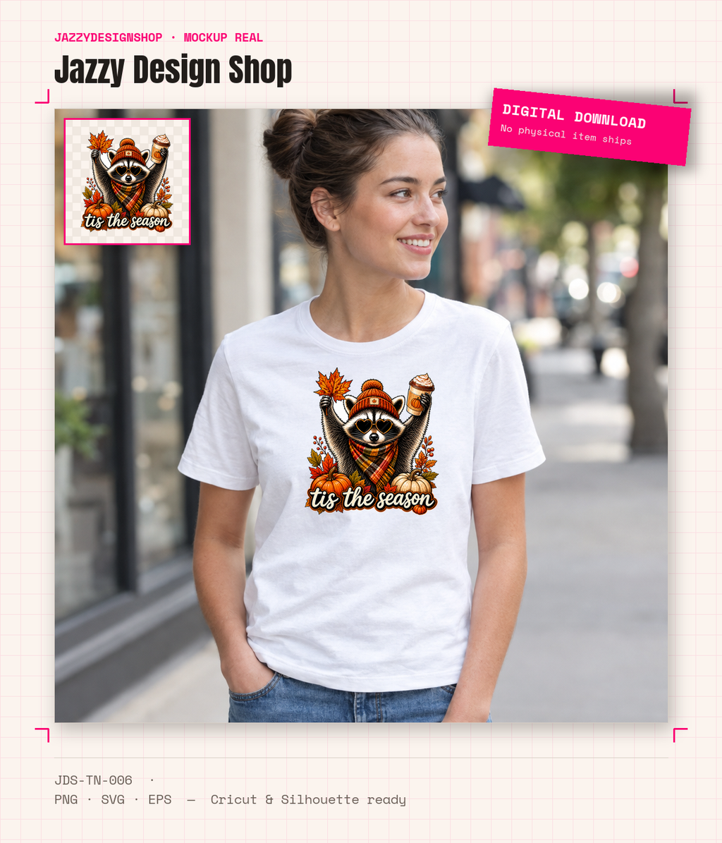[Digital Download] Tis The Season Pink Raccoon Tee SVG PNG EPS Cricut Silhouette Sublimation Design