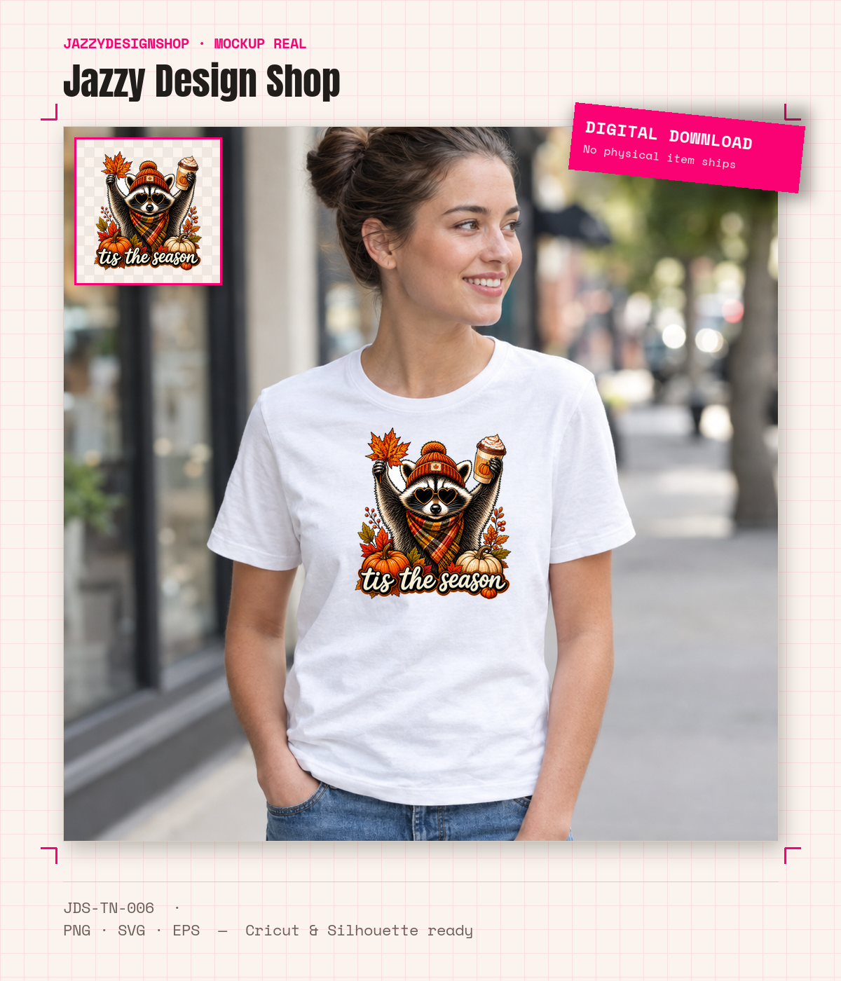 [Digital Download] Tis The Season Pink Raccoon Tee SVG PNG EPS Cricut Silhouette Sublimation Design