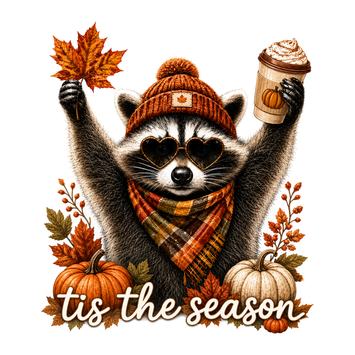 [Digital Download] Tis The Season Autumn Raccoon Tee SVG PNG EPS Cricut Silhouette Sublimation Design
