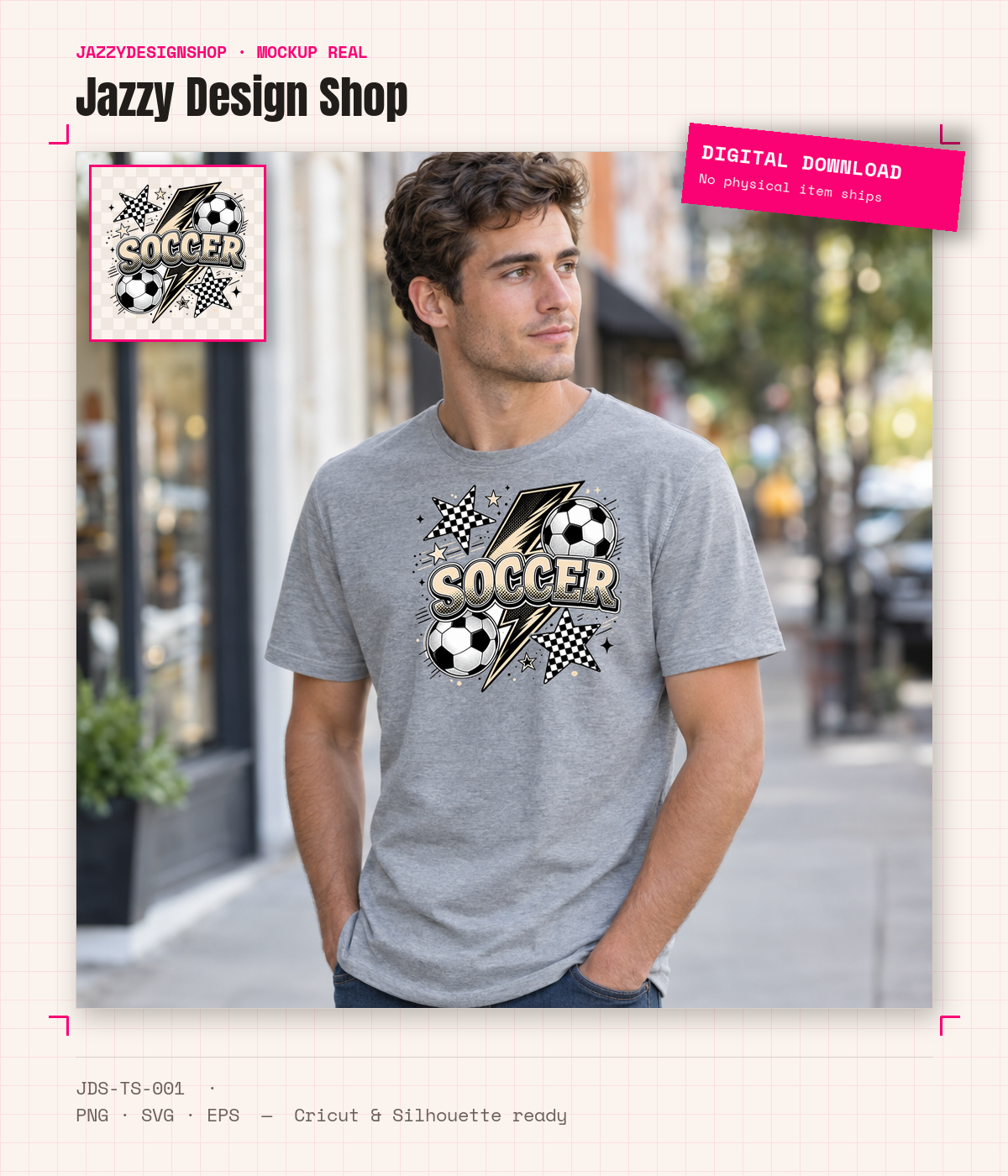 [Digital Download] Soccer Lightning Tee SVG PNG EPS Cricut Silhouette Sublimation Design