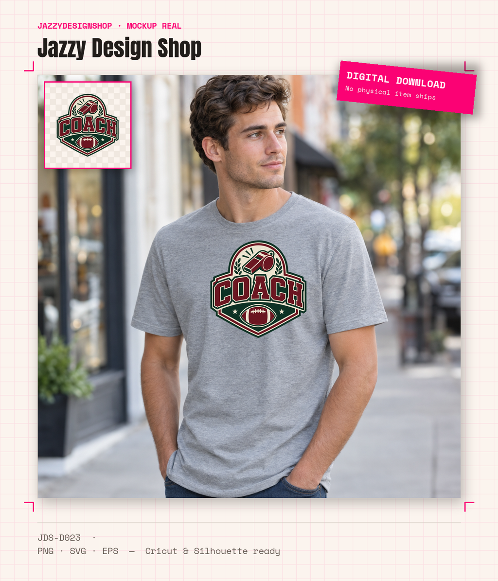 [Digital Download] Football Coach Badge Tee SVG PNG EPS Cricut Silhouette Sublimation Design