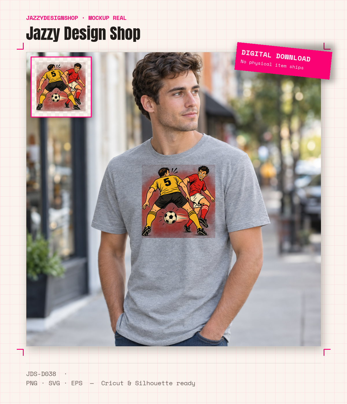 [Digital Download] Soccer Action Comic Tee SVG PNG EPS Cricut Silhouette Sublimation Design