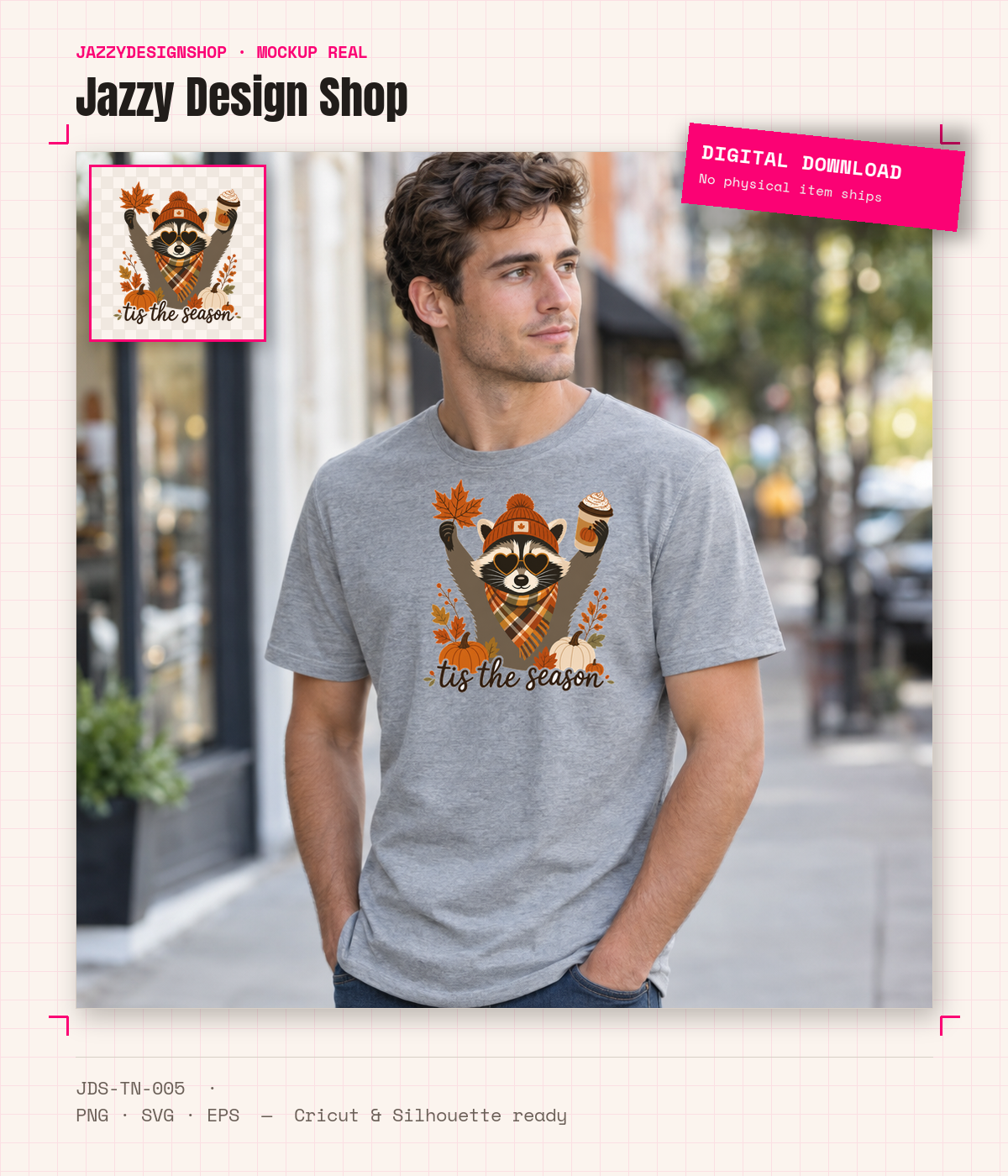 [Digital Download] Tis The Season Raccoon Tee SVG PNG EPS Cricut Silhouette Sublimation Design