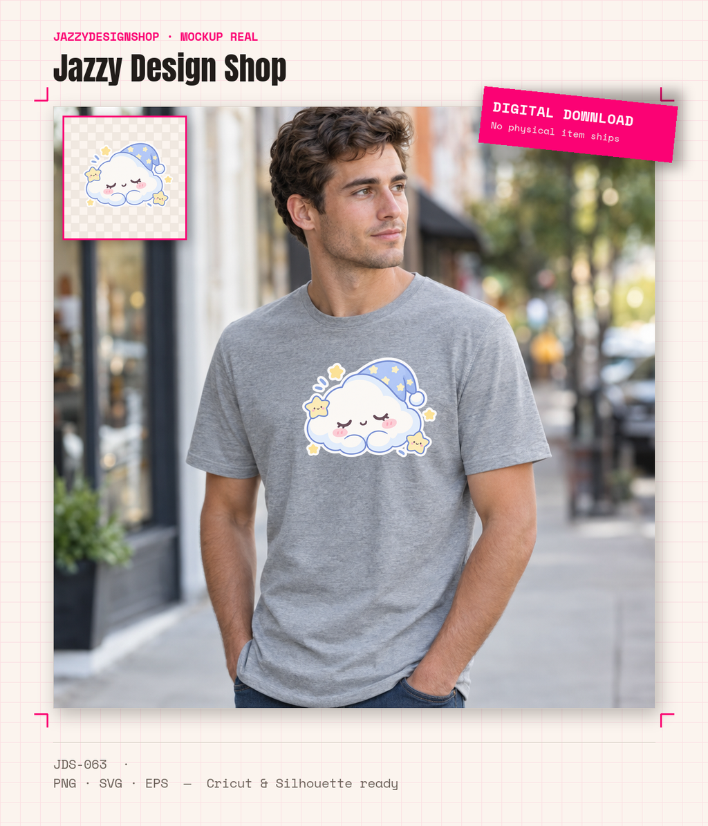 [Digital Download] Kawaii Sleepy Cloud T-Shirt SVG PNG EPS Cricut Silhouette Sublimation Design