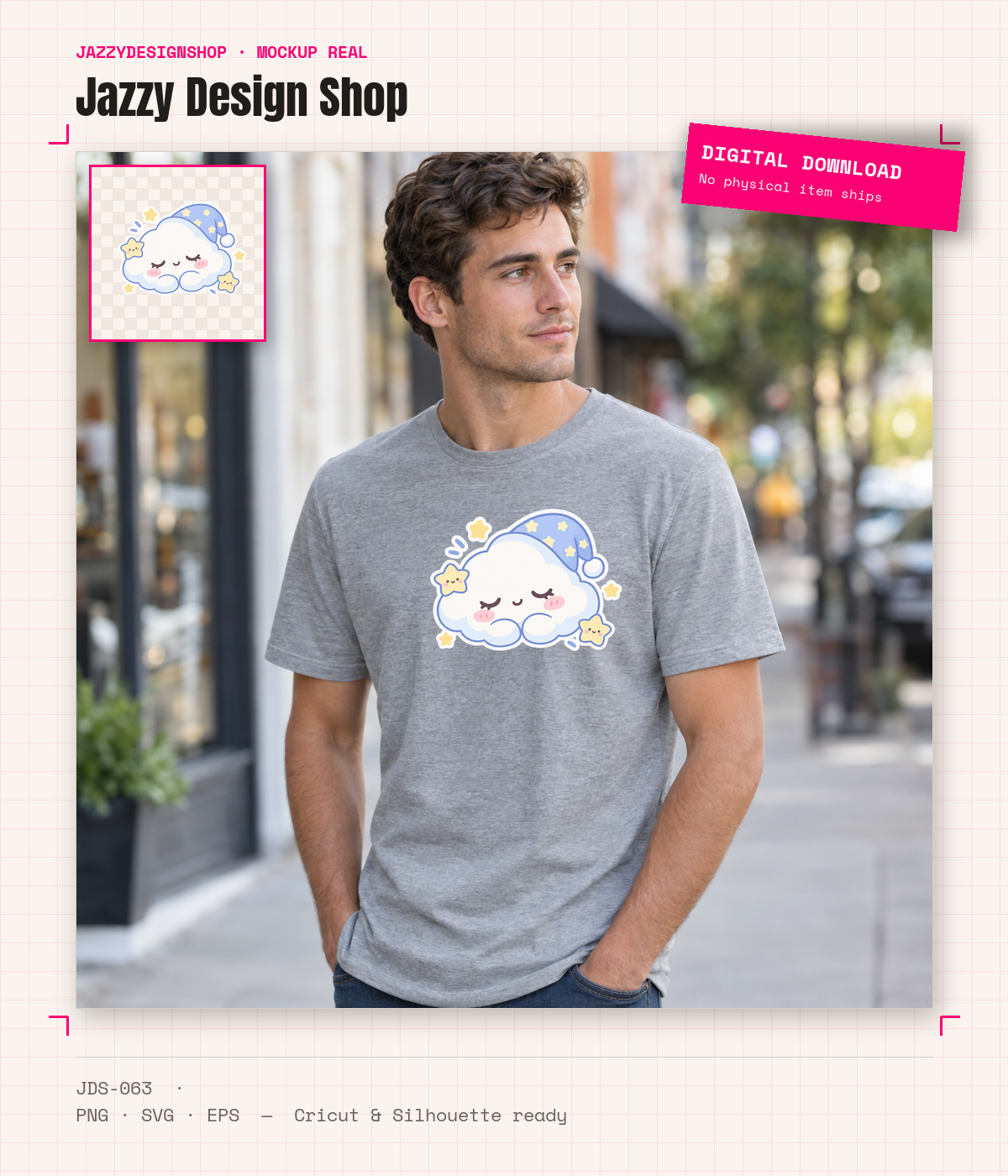 [Digital Download] Kawaii Sleepy Cloud T-Shirt SVG PNG EPS Cricut Silhouette Sublimation Design