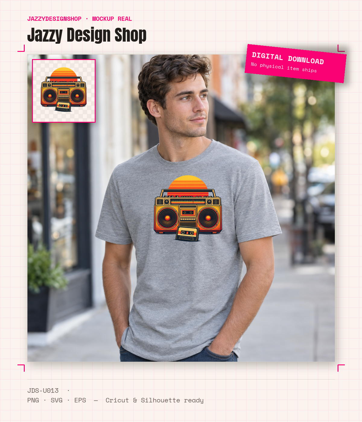 [Digital Download] Retro Boombox Tee SVG PNG EPS Cricut Silhouette Sublimation Design