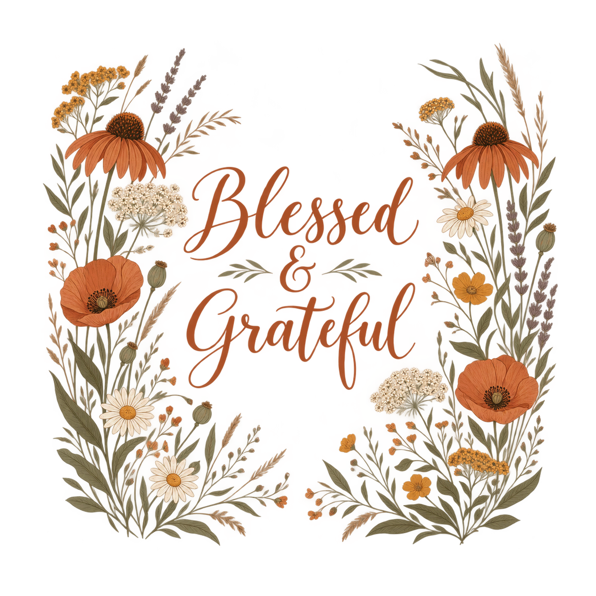 [Digital Download] Blessed and Grateful Boho Floral T-Shirt SVG PNG EPS Cricut Silhouette Sublimation Design