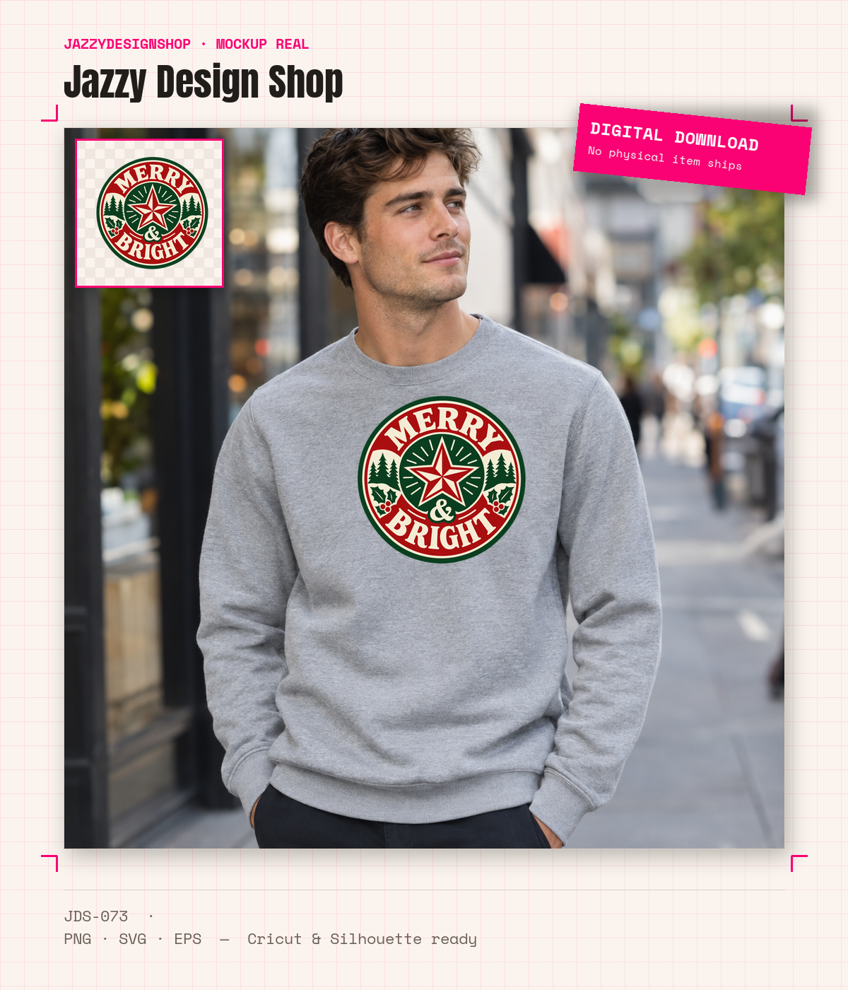 [Digital Download] Merry and Bright T-Shirt SVG PNG EPS Cricut Silhouette Sublimation Design