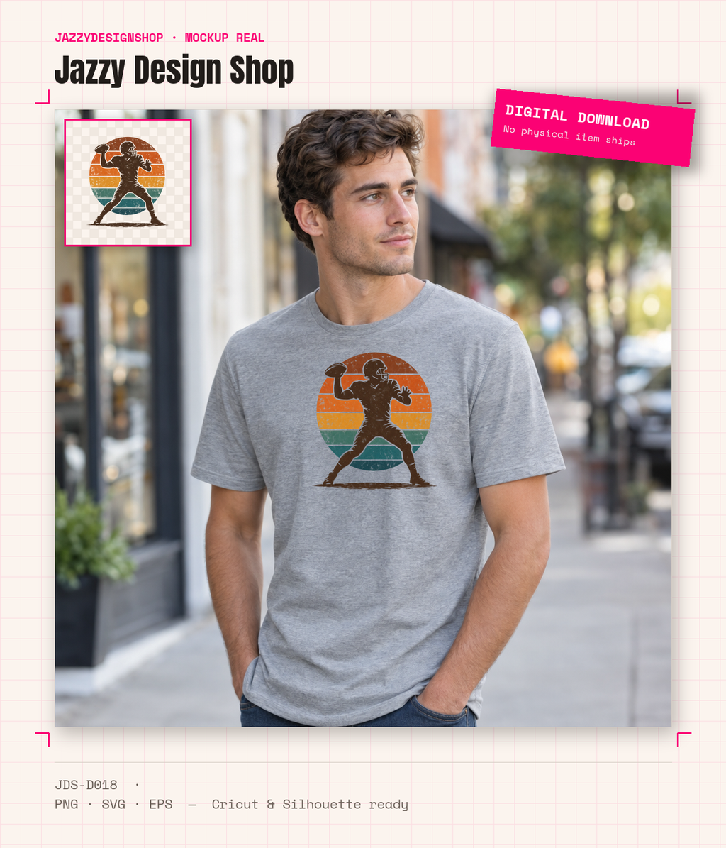 [Digital Download] Retro Football Quarterback T-Shirt SVG PNG EPS Cricut Silhouette Sublimation Design