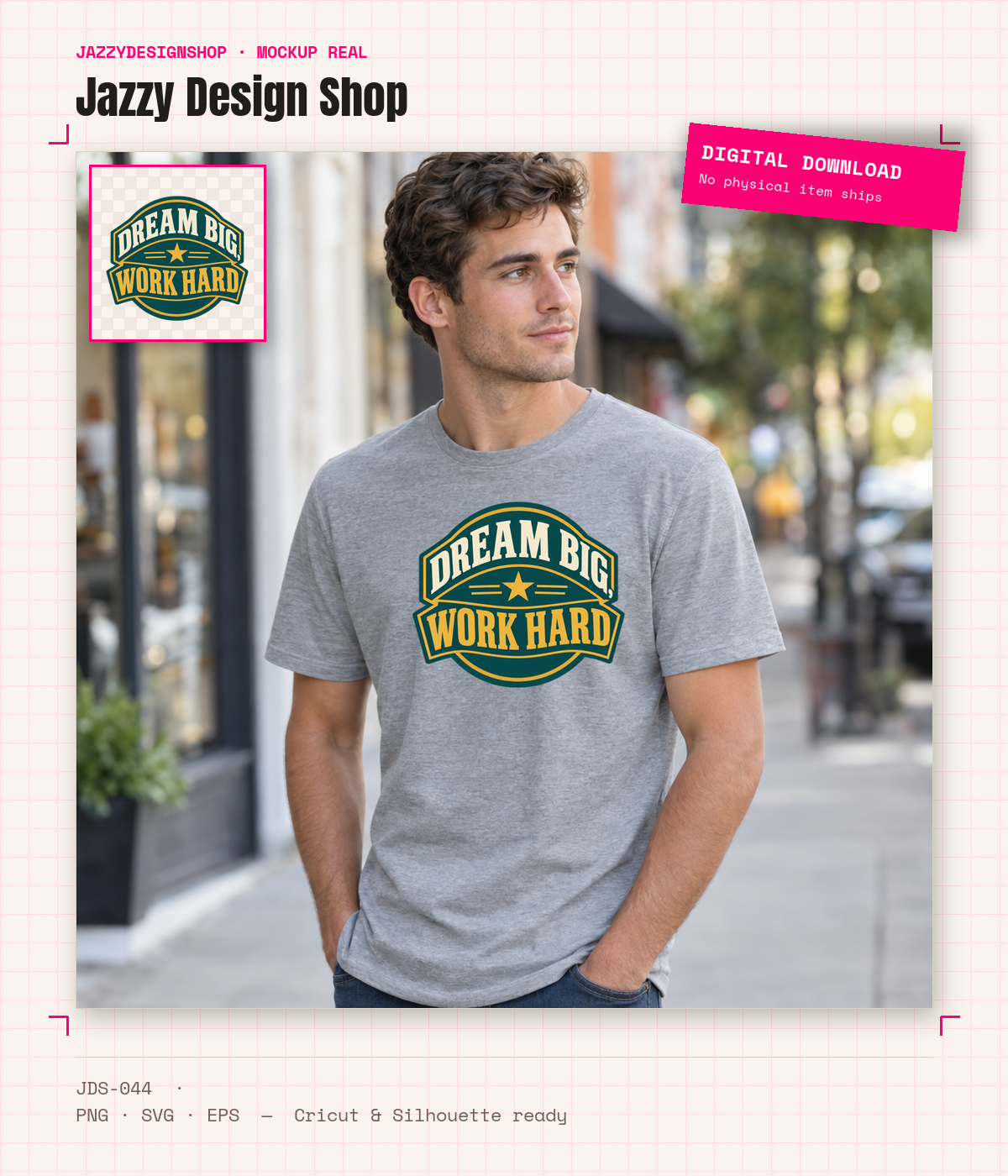 [Digital Download] Dream Big Work Hard Retro Badge T-Shirt SVG PNG EPS Cricut Silhouette Sublimation Design